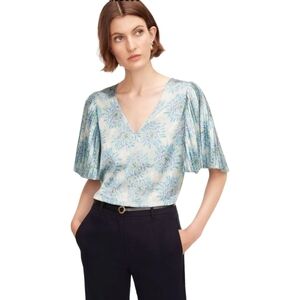 Rebecca Taylor Astera Fleur Pleated Sleeve Blouse Size Small